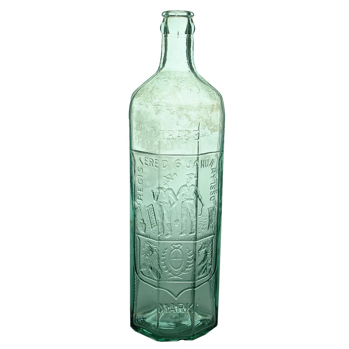 Cordial.  E. Rowlands.  Miner & Farmer. Octagonal Crown Seal.  Aqua.  26 oz. (Victoria & New South Wales)