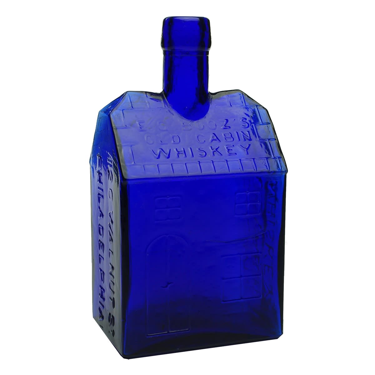 Whiskey. E. G. Booz's Old Cabin Whisky. Reproduction. Cobalt. (United States)