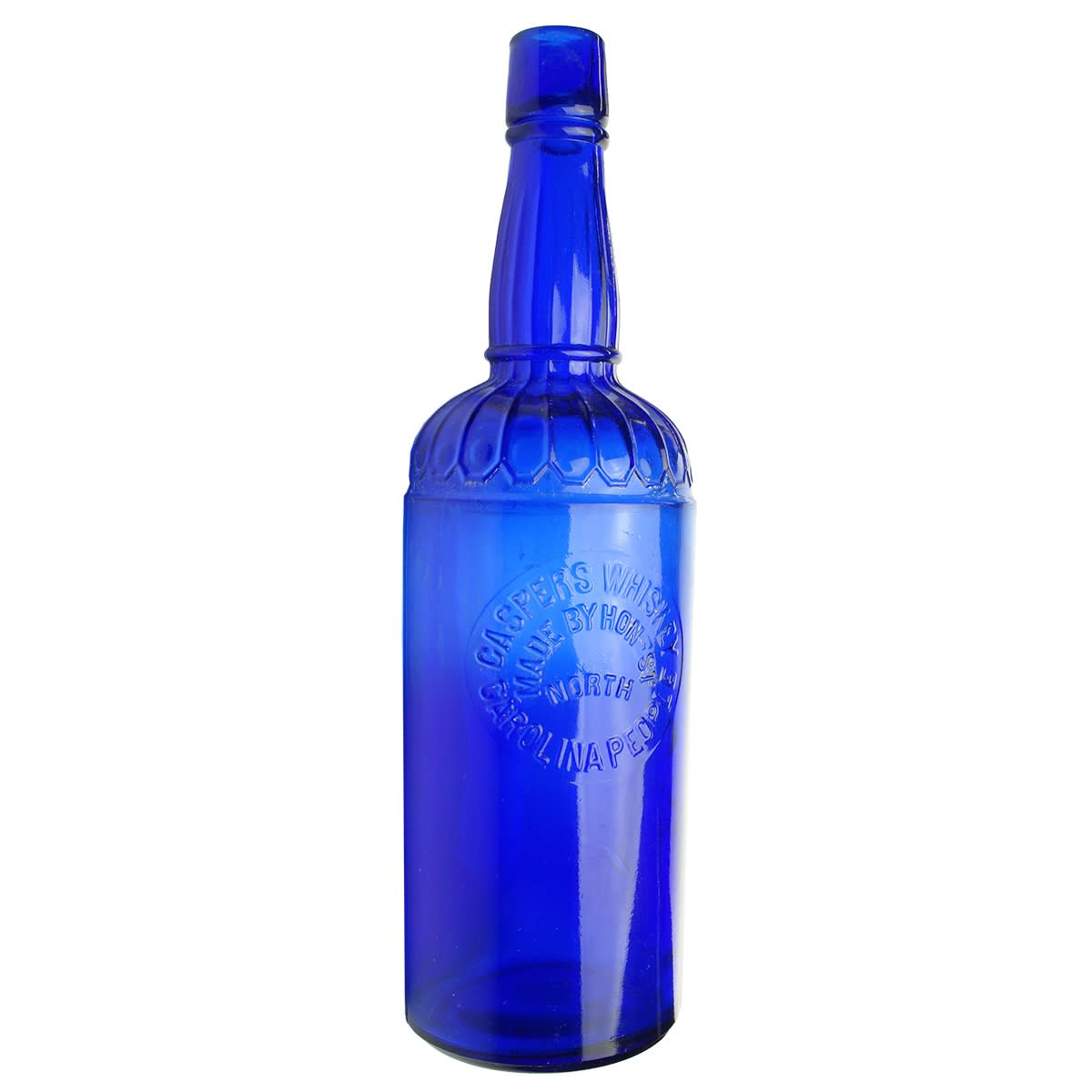 Whiskey. Casper's Whiskey, made by honest North Carolina people. Cobalt. 30 oz. (United States)