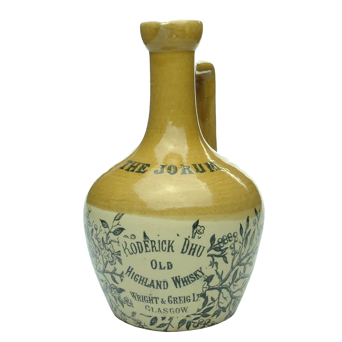 Whisky Jug. Roderick Dhu, Wright & Greig Ltd, Glasgow. Handled Jug. Pouring Lip. 1 Quart.