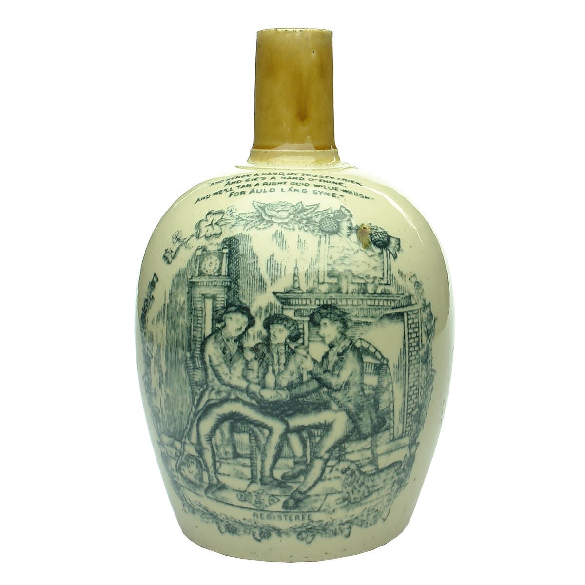 Whisky Jug. Auld Lang Syne. British Registration Diamond. H. Kennedy, Glasgow.