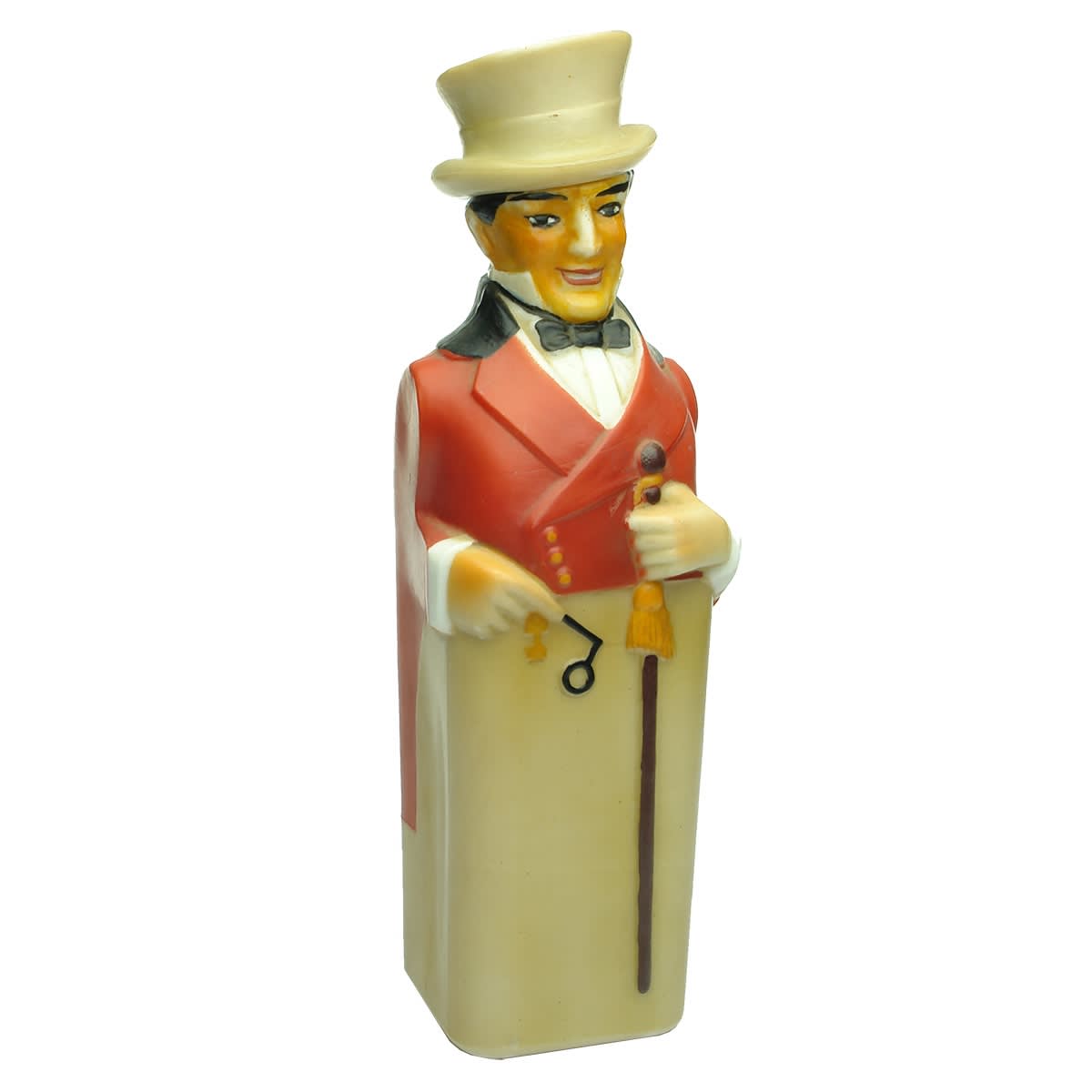 Whisky. Johnnie Walker Figural Decanter. Australian made Milk Glass. Painted decoration.