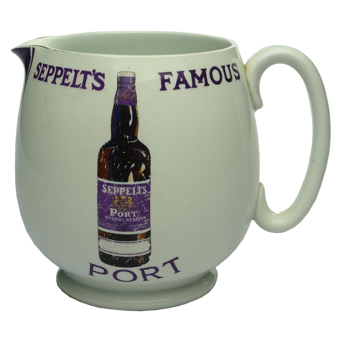 Water Advertising Jug. Seppelt's Famous Port & Brandy. Imperial Reserve, Chateau Tanunda. (South Australia)