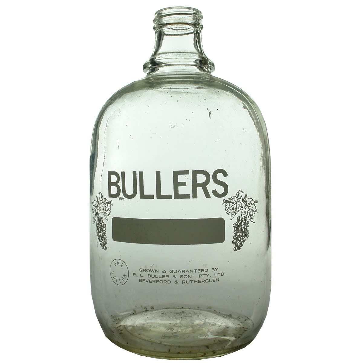 Wine. Bullers, Beverford & Rutherglen. Ceramic Label Flagon. Screw Top. Clear. 1 Gallon. (Victoria)