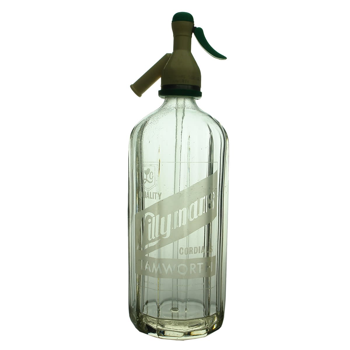 Soda Syphon. Lillymans Cordials, Tamworth. Original Lillymans plastic top. (New South Wales)