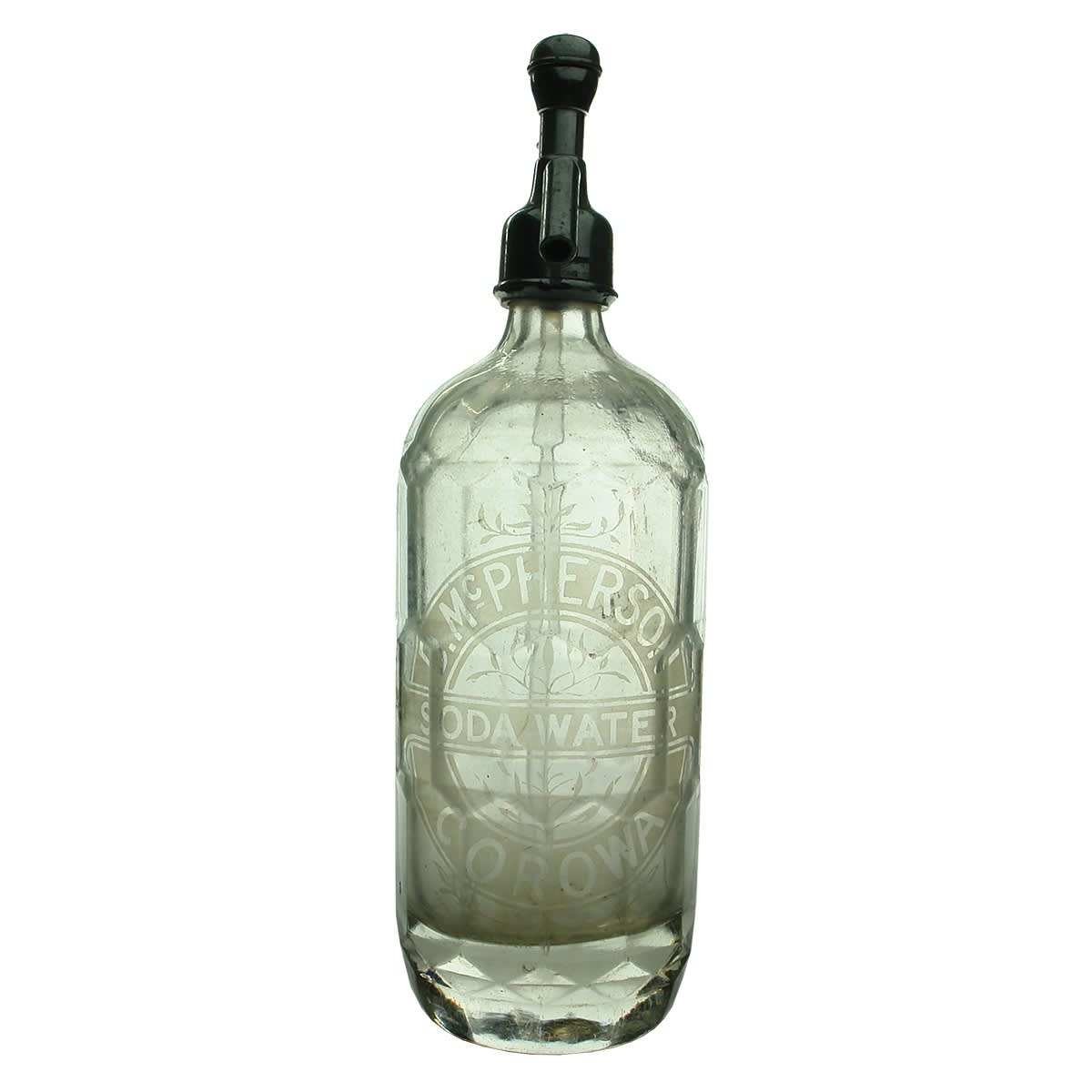 Syphon. D. McPherson, Corowa. Facetted. Clear. 30 oz. (New South Wales)