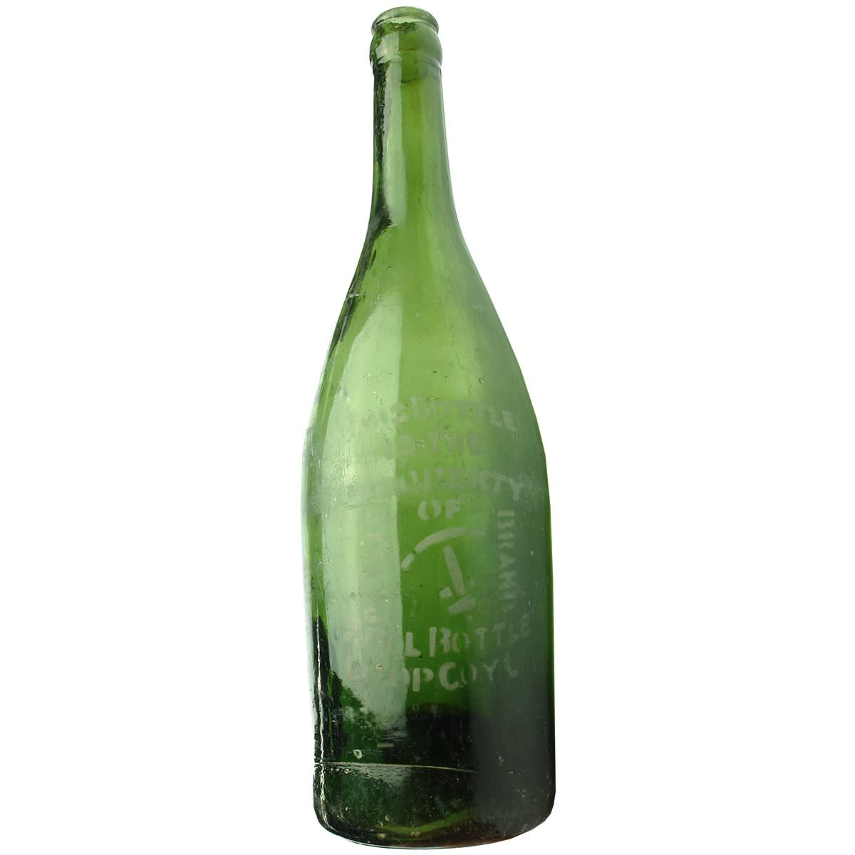 Beer. Pickaxe. The Adelaide Bottle Co-operative Company Ltd. Crown Seal. Green. Sand blasted oblong badge. 26 oz. (South Australia)