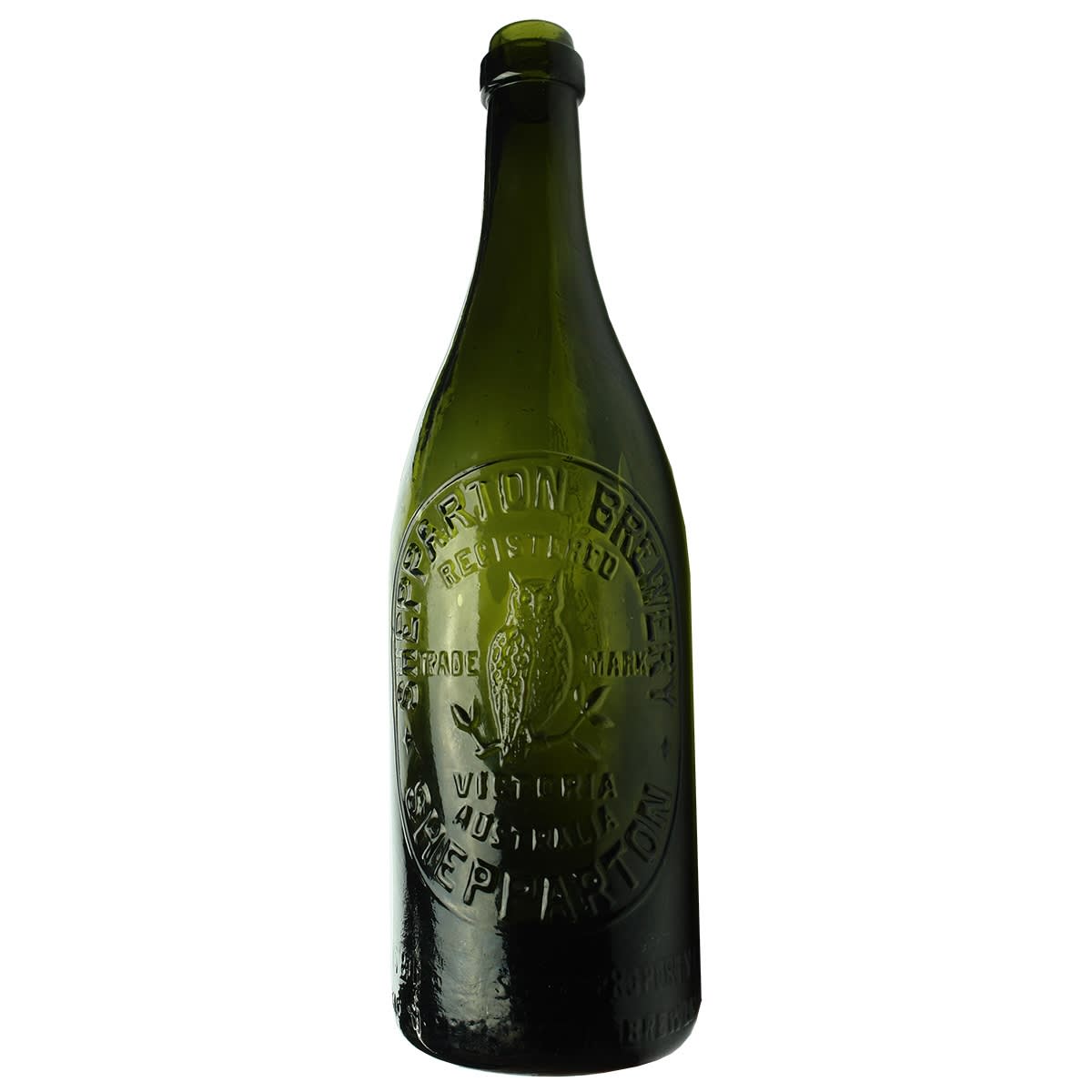 Beer. Shepparton Brewery, Owl Trade Mark. Ring Seal. Green. 26 oz. (Victoria)