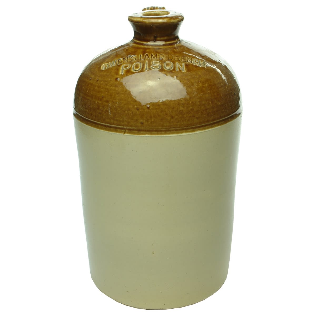 Demijohn. Owen's Lamb Drench. Poison. (Bull & Owen, Chemists, Geelong, Victoria)