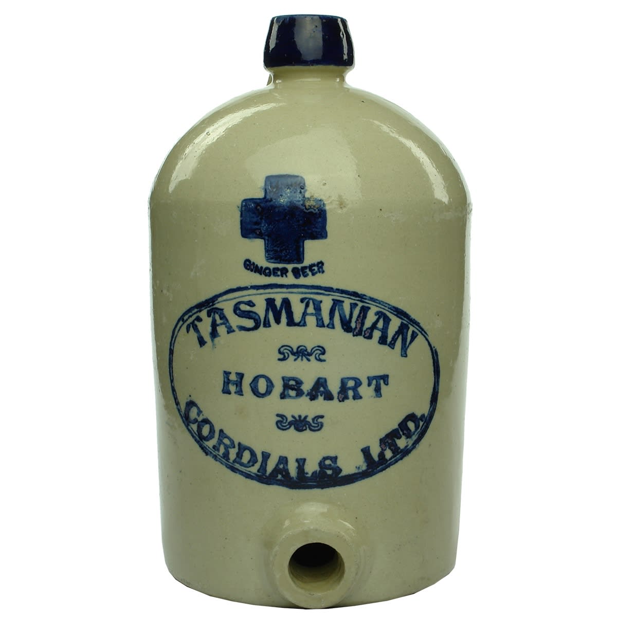 Demijohn. Tasmanian Cordials Ltd. Hobart. Blue Cross. Blue Lip. Spigot. 1 Gallon. (Tasmania)
