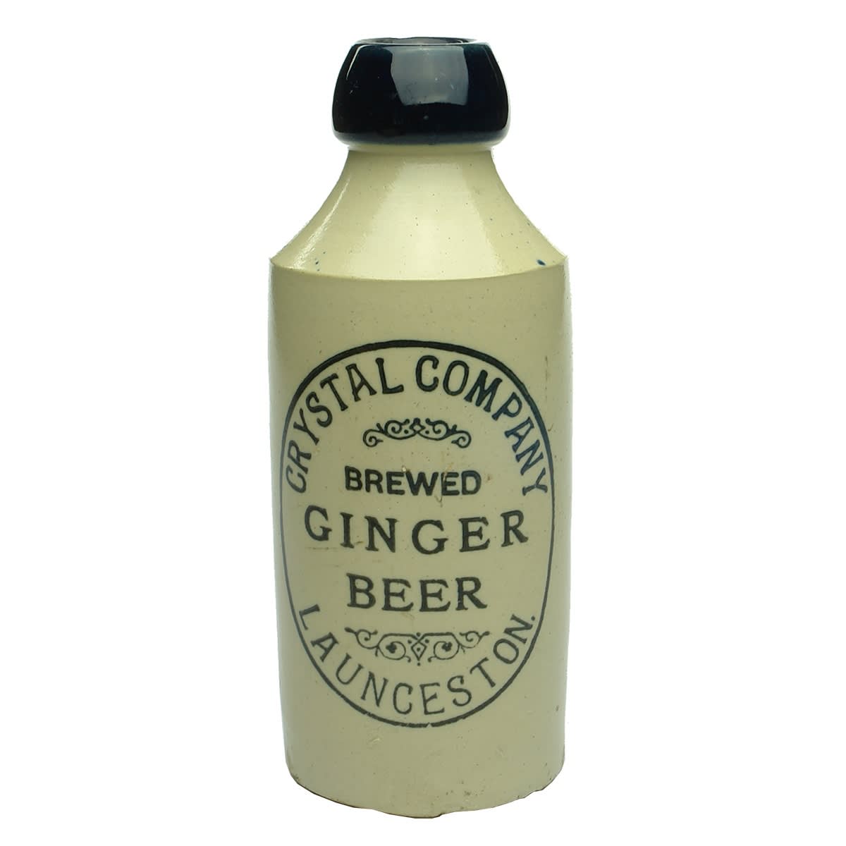 Ginger Beer. Crystal Company, Launceston. Bourne, Denby. Blue Lip. (Tasmania)