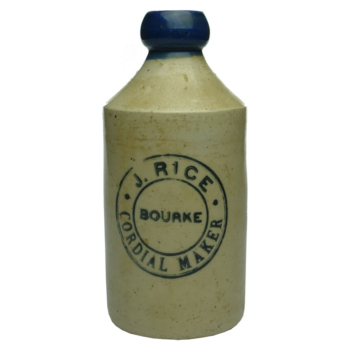 Ginger Beer. J. Rice, Bourke Cordial Maker. Blue Lip. Dump. (New South Wales)