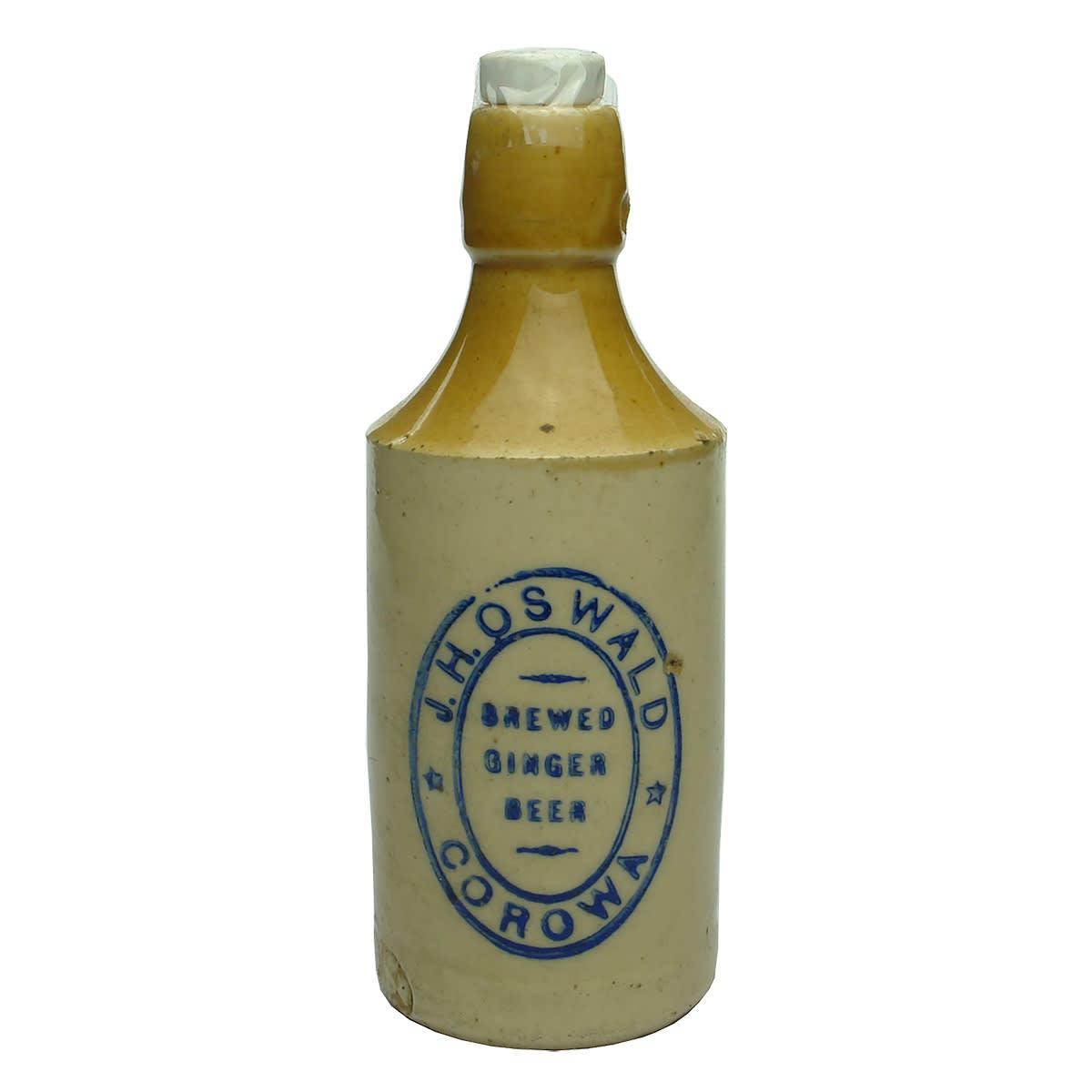 Ginger Beer. J. H. Oswald, Corowa. Dump. Lightning Stopper with J. H. Oswald print. Blue Print. (New South Wales)