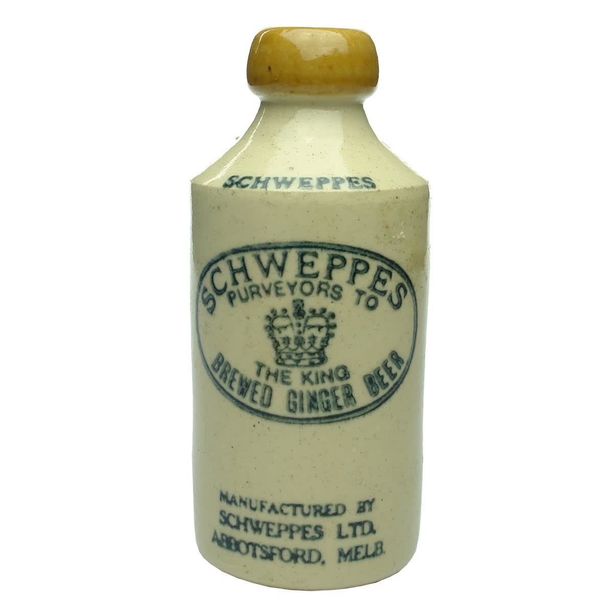 Ginger Beer. Schweppes, Abbotsford. Purveyors To The King. Tan Lip. Dump (Victoria)