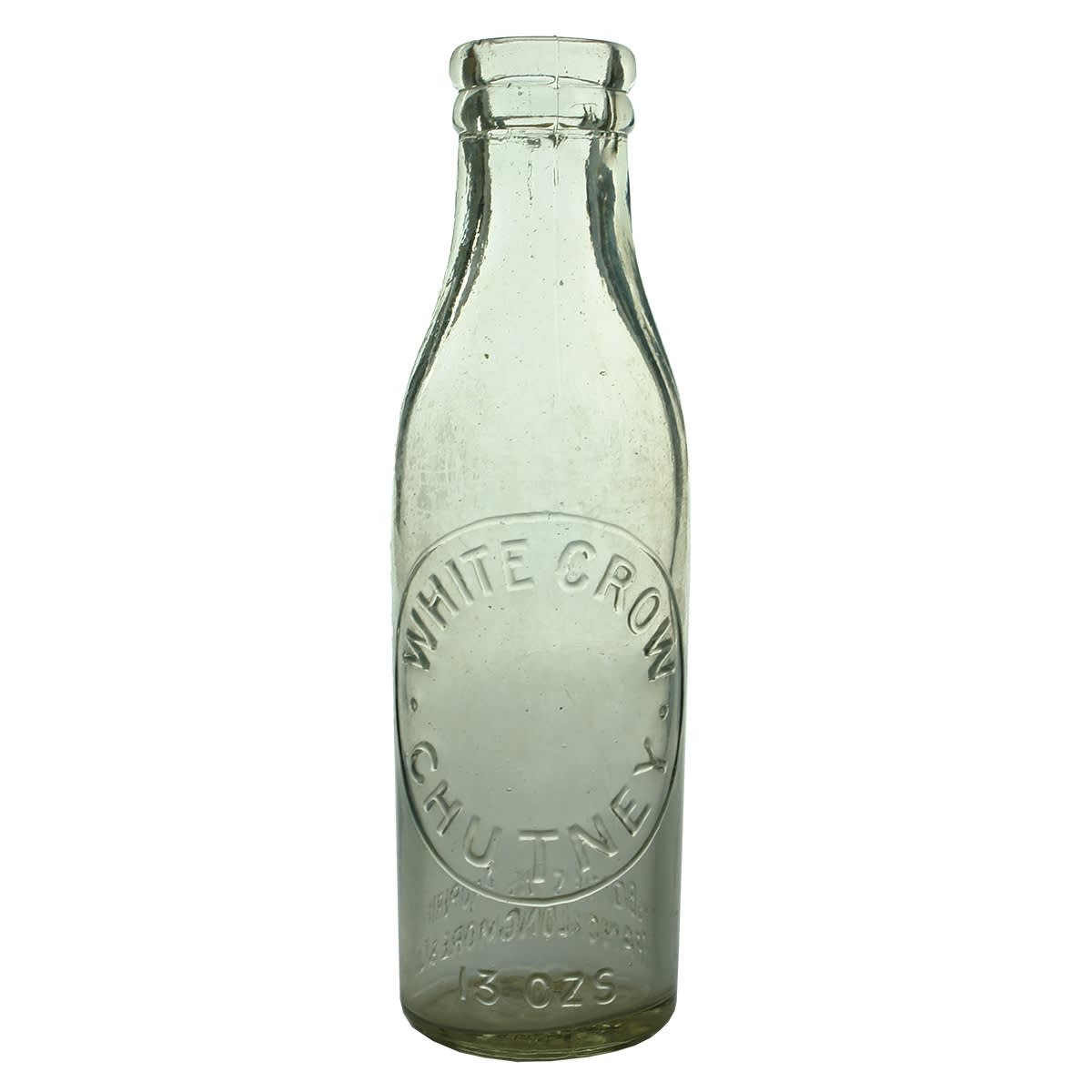 Chutney. White Crow Non-pictorial variety. Francis Longmore & Co. Clear. 13 oz. (Victoria)