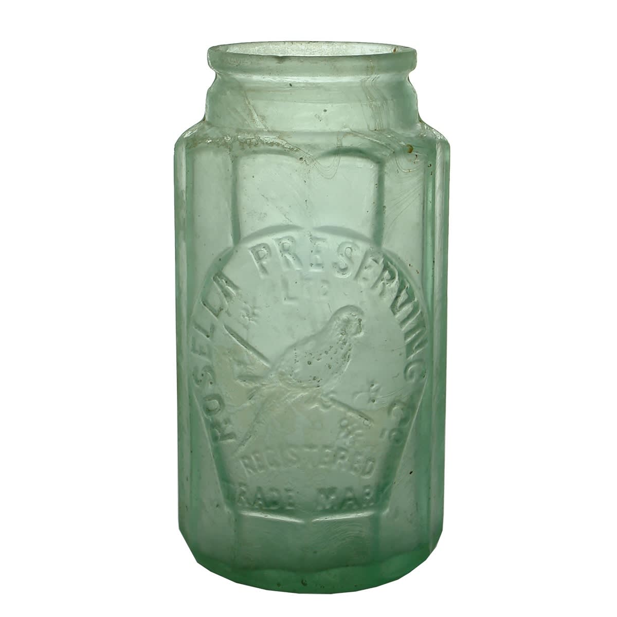 Jar. Rosella Preserving Co Ltd. Ground Lip. 1 Pound. Jam Jar. (Victoria)