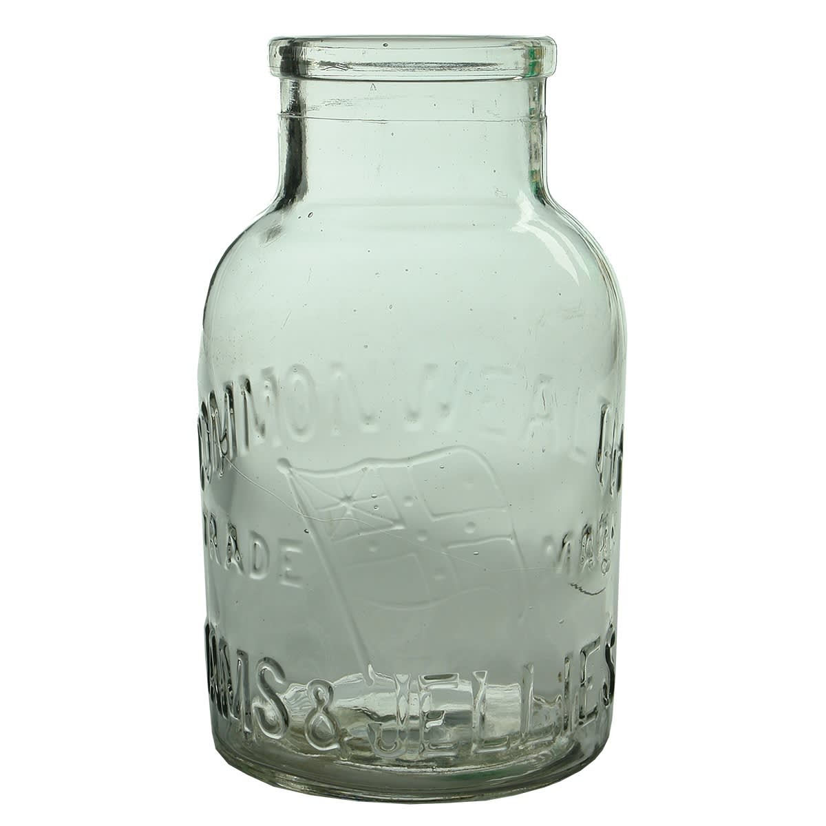 Jar. Commonwealth Jams & Jellies. Flag. Made in Holland. Clear. 2 Pound. (Victoria)