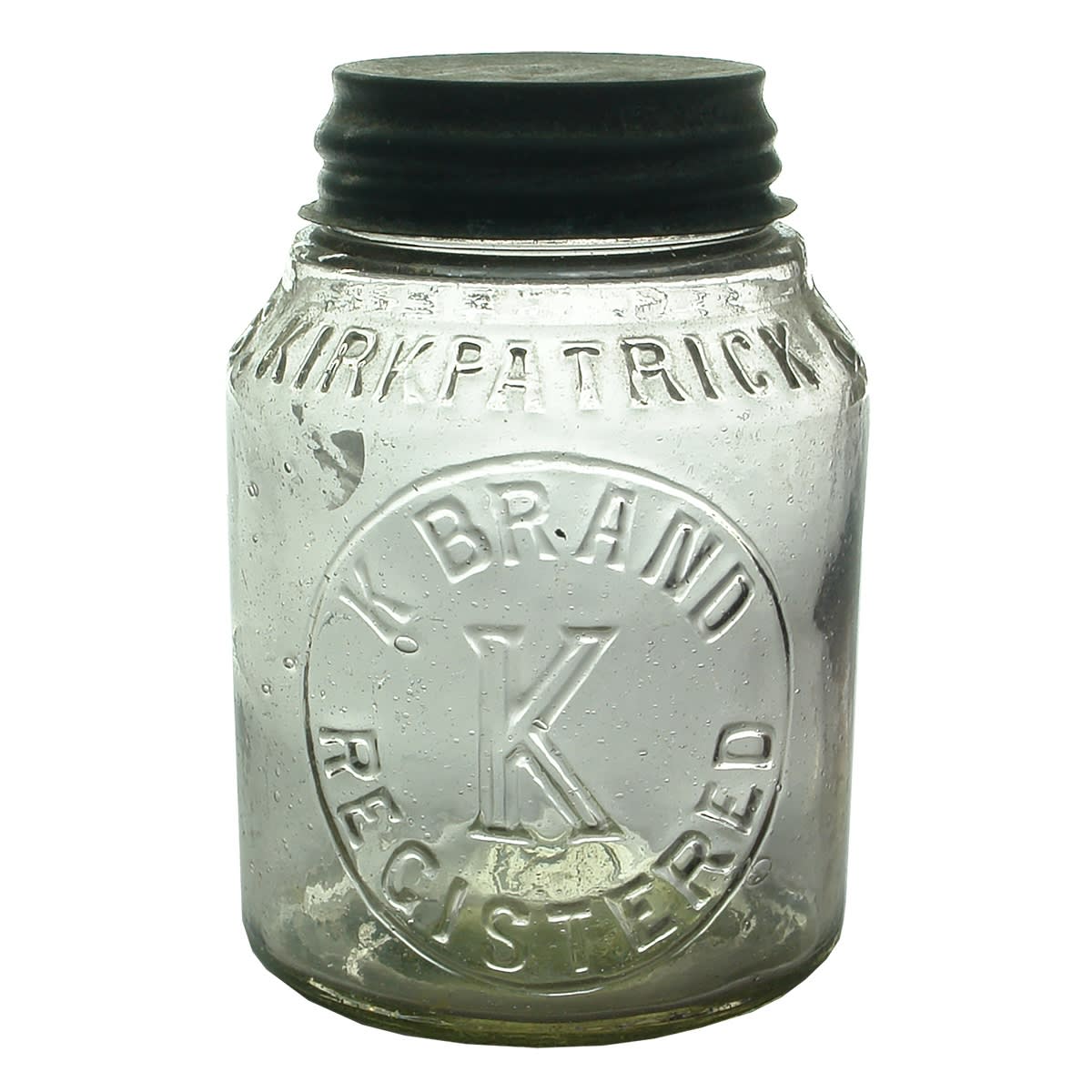 Jar. S. Kirkpatrick & Co. Ltd., Nelson. Screw top. Clear. 2 Pound. (New Zealand)