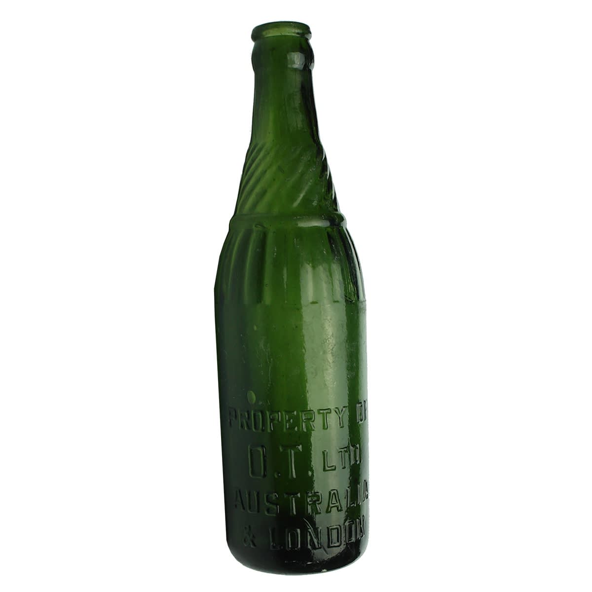 Crown Seal. O. T. Ltd Australia & London. Dark Green with fancy neck and shoulder. 10 oz.