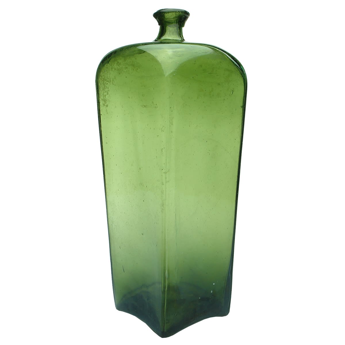 Gin. Narrow neck flare lip gin with pontil, circa 1760.