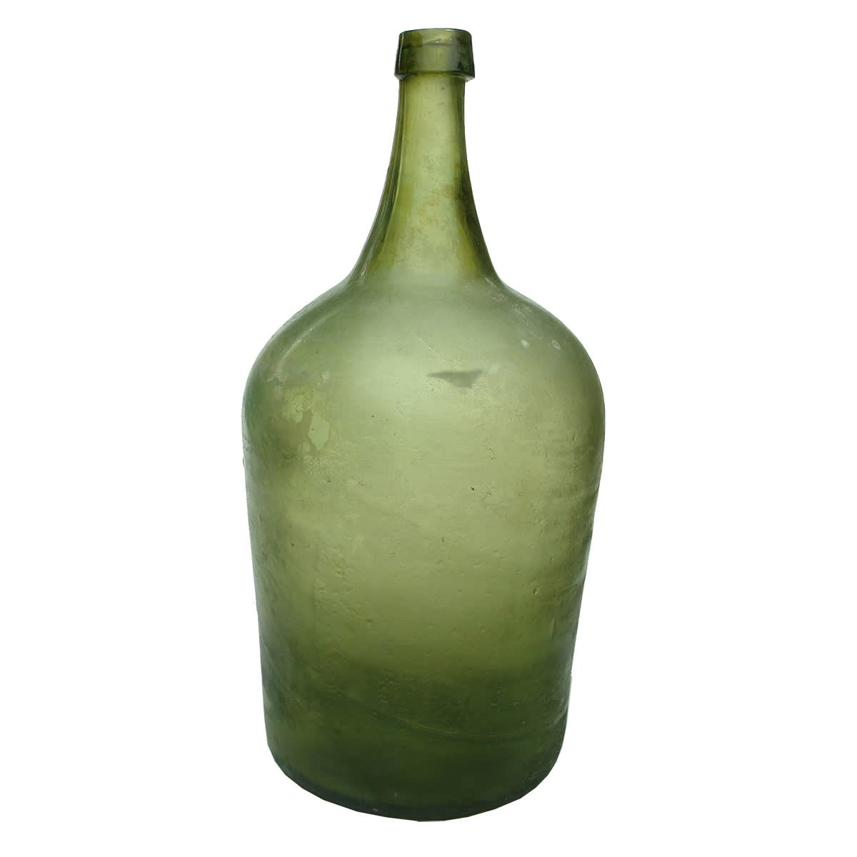 Early Glass. Large Olive Green 1840s Wine Flagon. Apparently found in Farm Cove, Sydney.