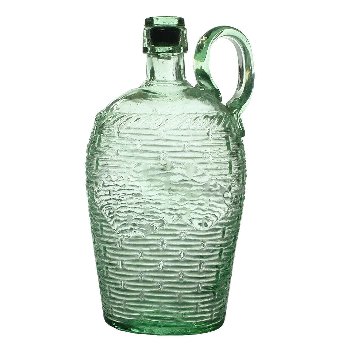 Goldfields. Handled Basketweave Spirits Flask with Label Space. Registration Diamond.