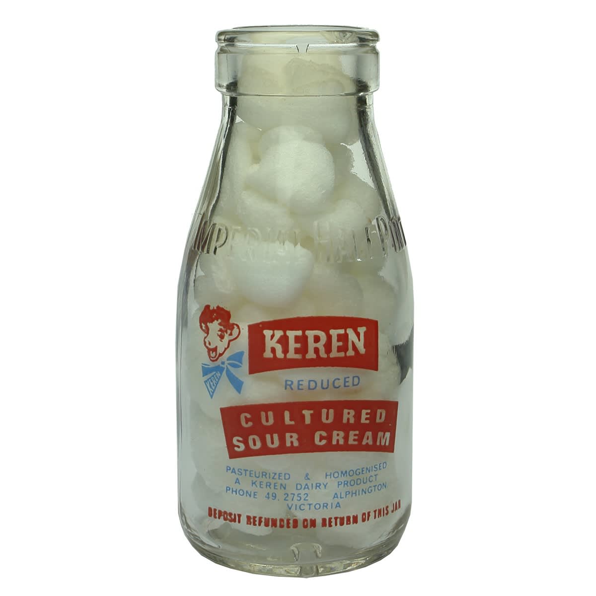 Ceramic Label Cream. Keren Cultured Sour Cream. Alphington. Half Pint. (Victoria)