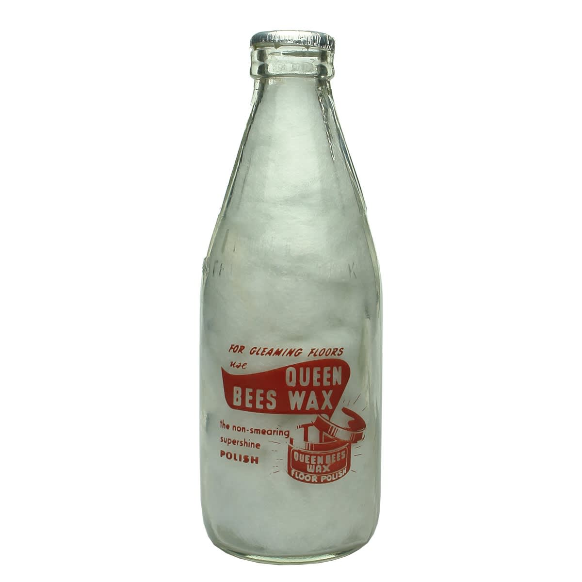 Ceramic Label Advertising Milk. Queen Bees Wax Floor Polish. Dairy Farmers Co-op Milk Co Ltd. Pint. (New South Wales)