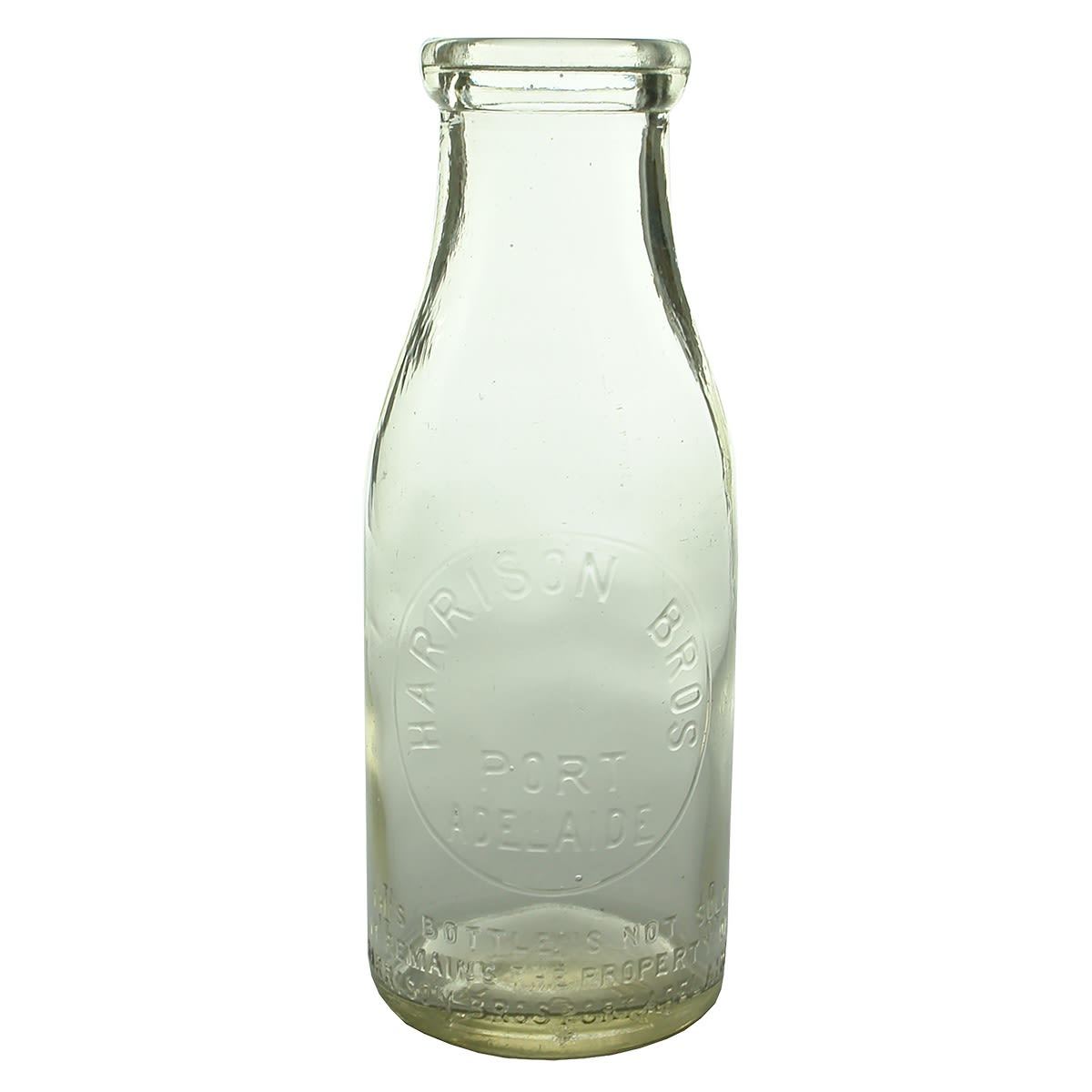 Milk. Harrison Bros, Port Adelaide. Wad Lip. Clear. Pint. (South Australia)
