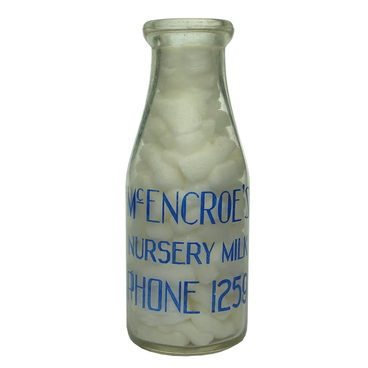 Milk. McEncroe's Nursery Milk (Bendigo). Wad lip. Ceramic label. 1 Pint. (Victoria)