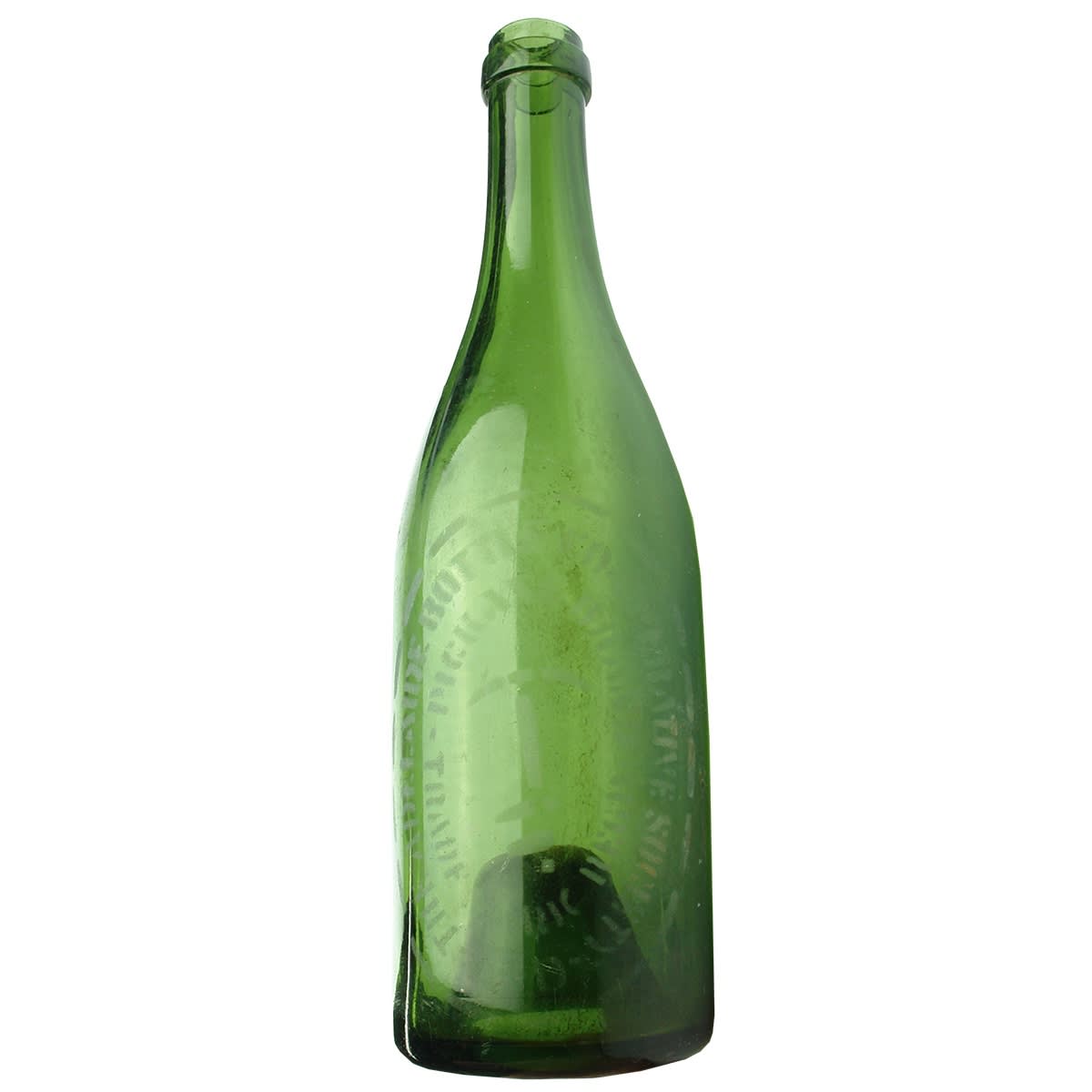 Beer. Pickaxe. The Adelaide Bottle Co-operative Society Ltd. Ring Seal. Green. Sand blasted. Oval badge. 26 oz. (South Australia)