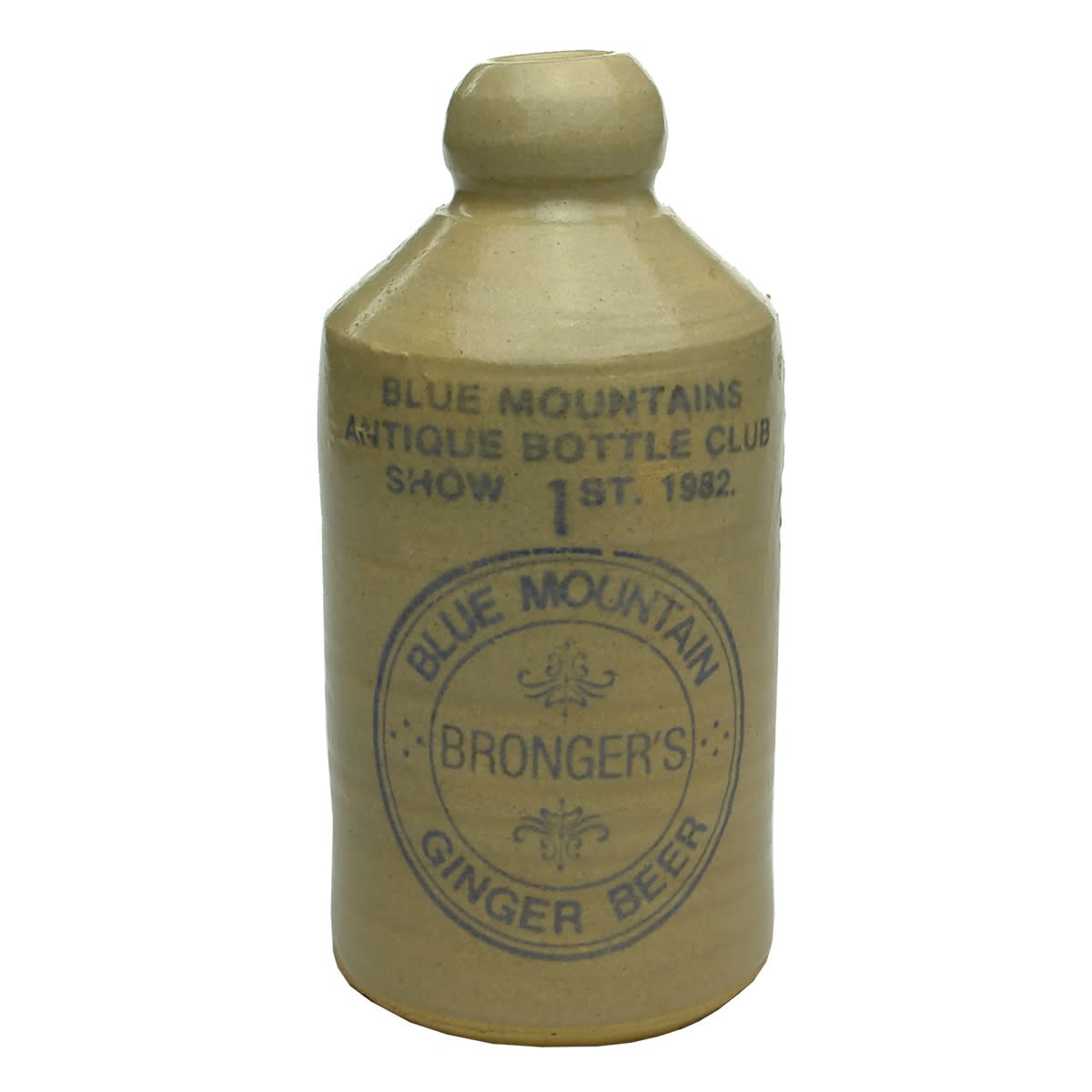 Bottle Show Prize. Blue Mountains Antique Bottle Club. 1st 1982 Show. Blue Print Bronger's Ginger Beer. (New South Wales)