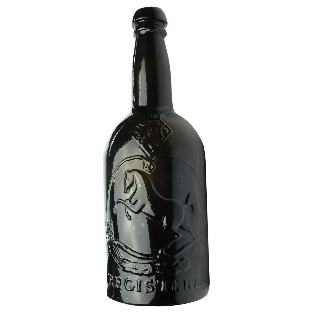 Beer. Black Horse Ale. Black Glass. Squat. 26 oz. Mushroom top. (Tooth & Co., Kent Brewery)