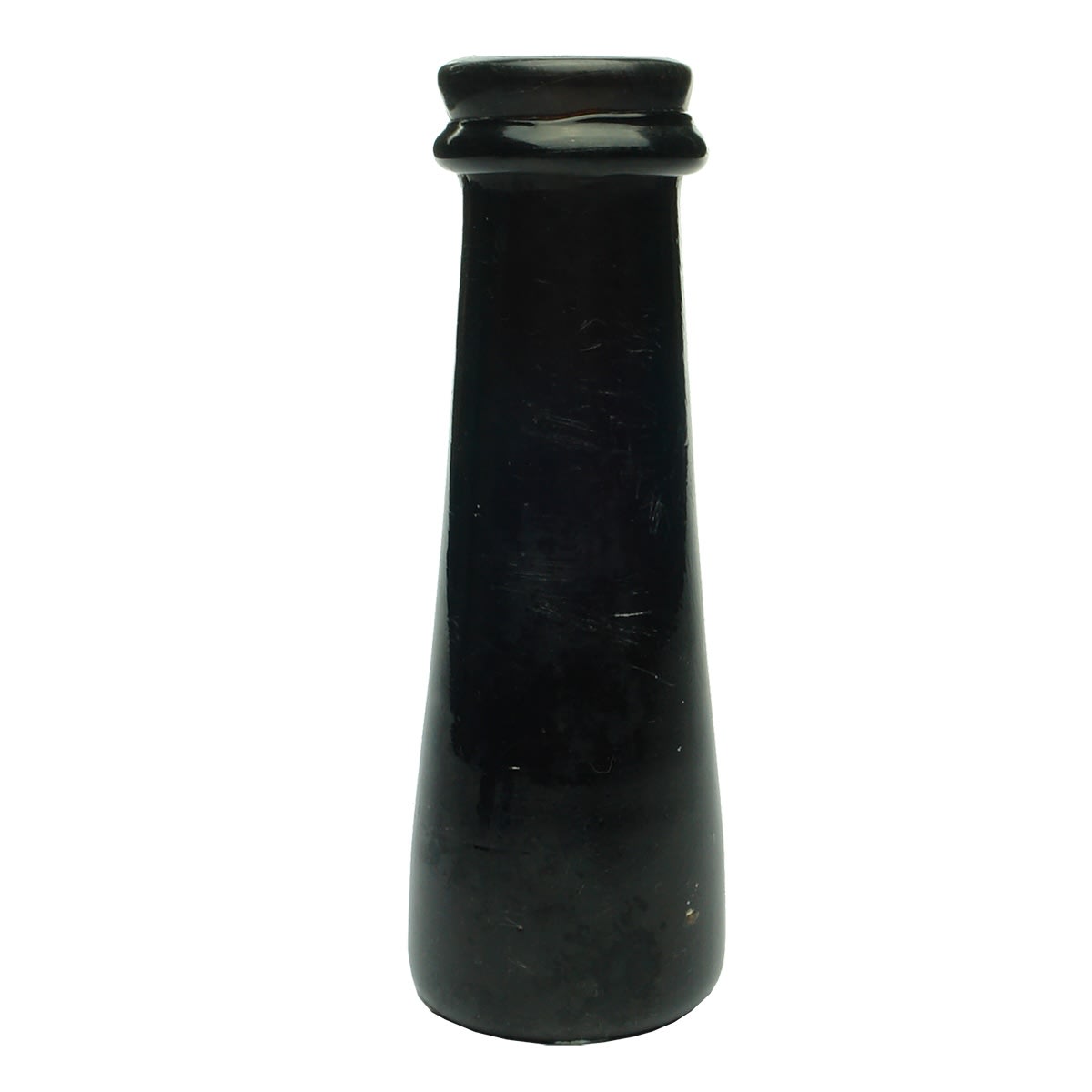 Black Glass. Deep red amber truffle bottle. 162 mm.