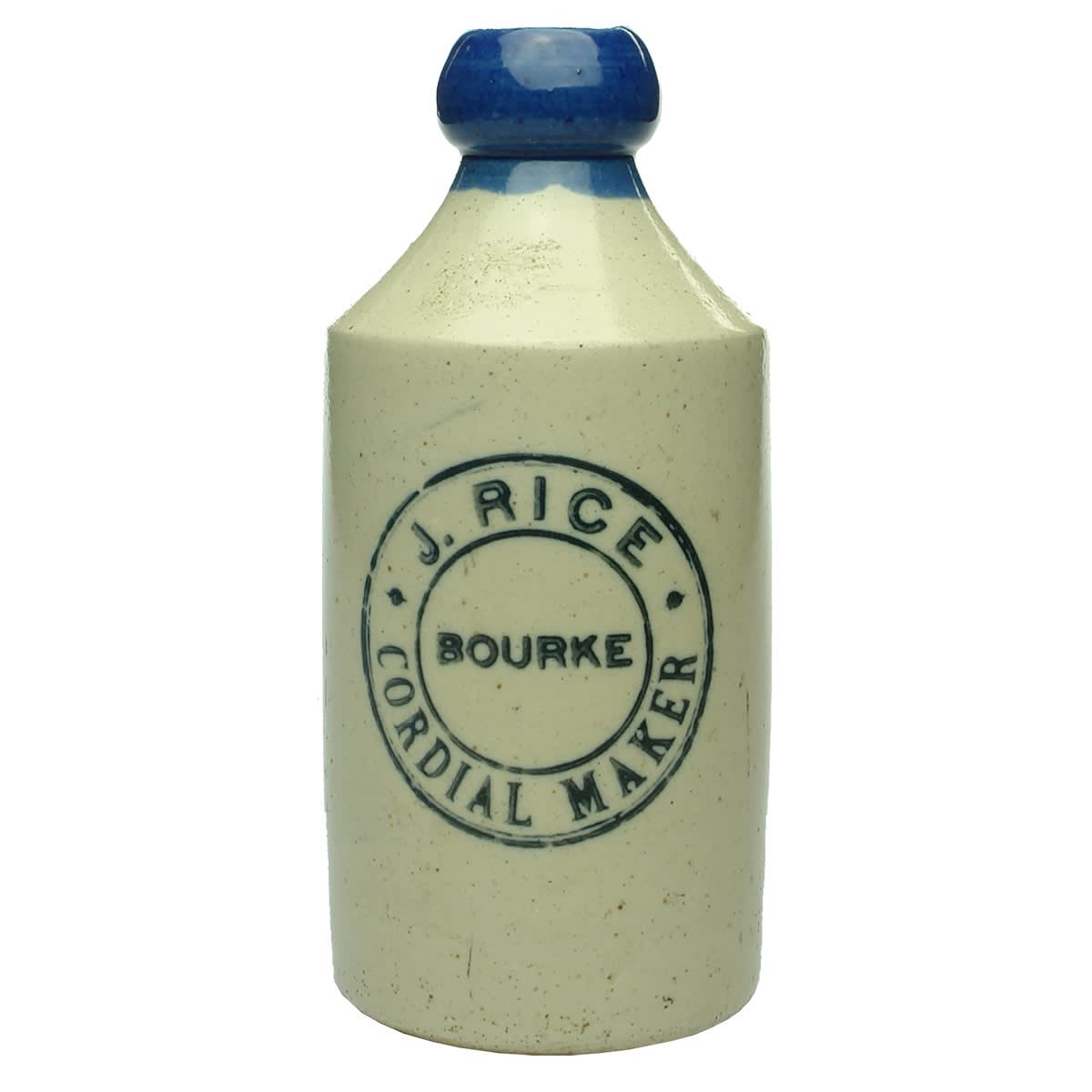 Ginger Beer. J. Rice, Bourke Cordial Maker. Blue Lip. Dump. (New South Wales)