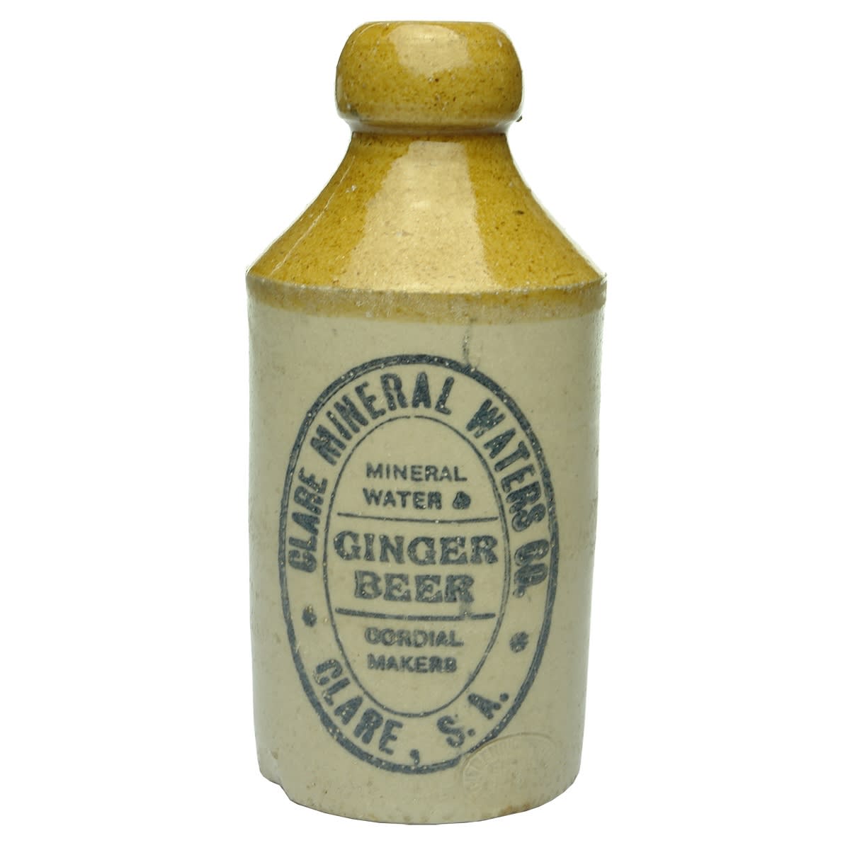 Ginger Beer. Clare Mineral Waters Co. Tan Top. Dump. Bendigo Pottery. (South Australia)