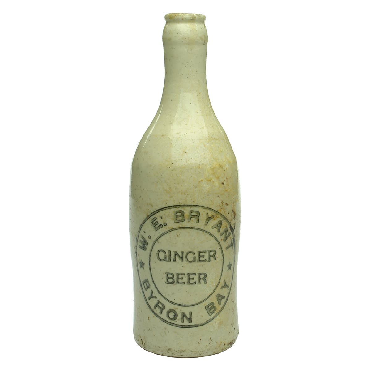 Ginger Beer. W. E. Bryant, Byron Bay. All White Champagne shaped Crown Seal. (New South Wales)