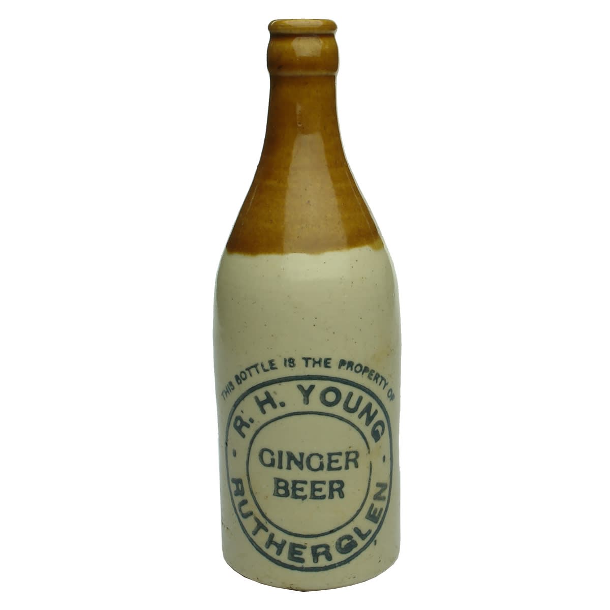 Ginger Beer. R. H. Young, Rutherglen. R. Fowler pottery. Crown Seal. (Victoria)