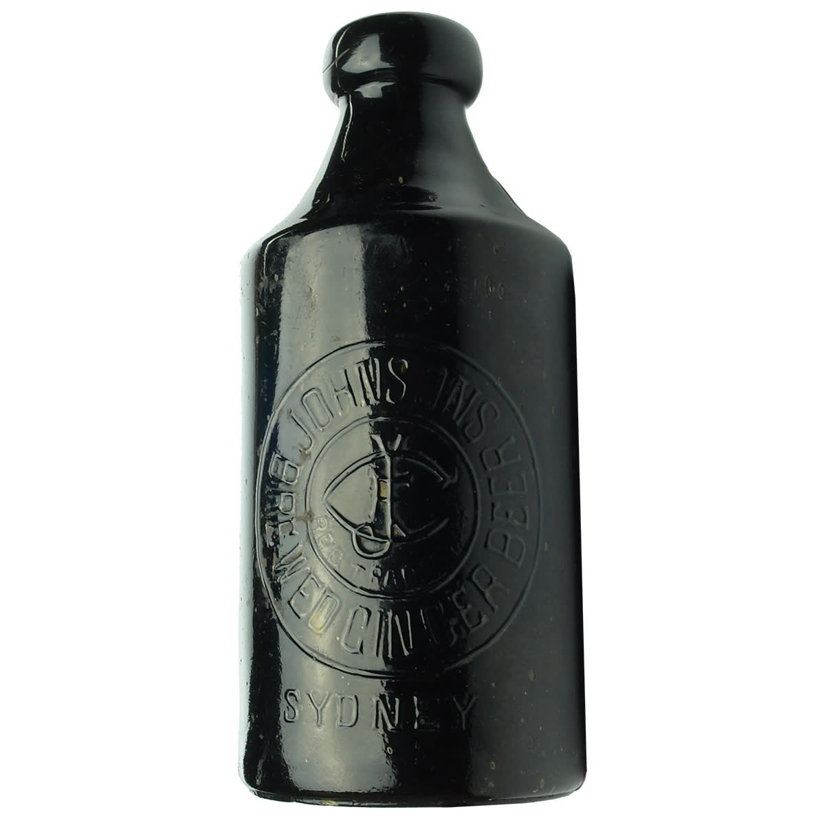 Ginger Beer. Johnson's, Sydney. Glass. Cork stopper. Black. 10 oz. (New South Wales)