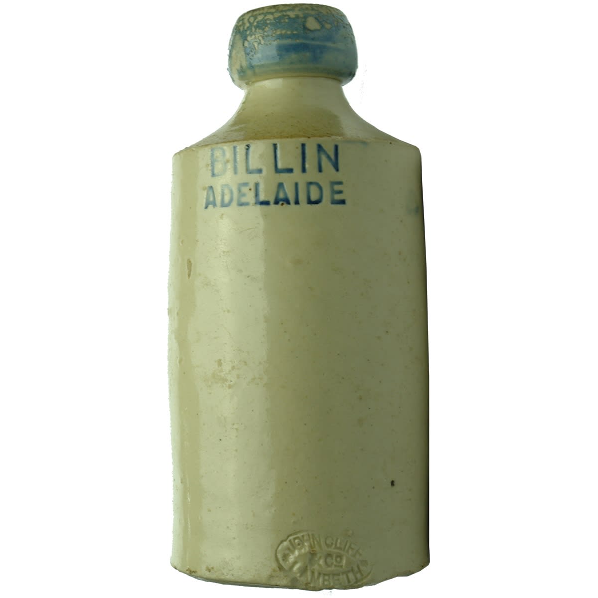 Ginger Beer. Billin, Adelaide. Blue Lip and blue glaze in the print. John Cliff potter. (South Australia)