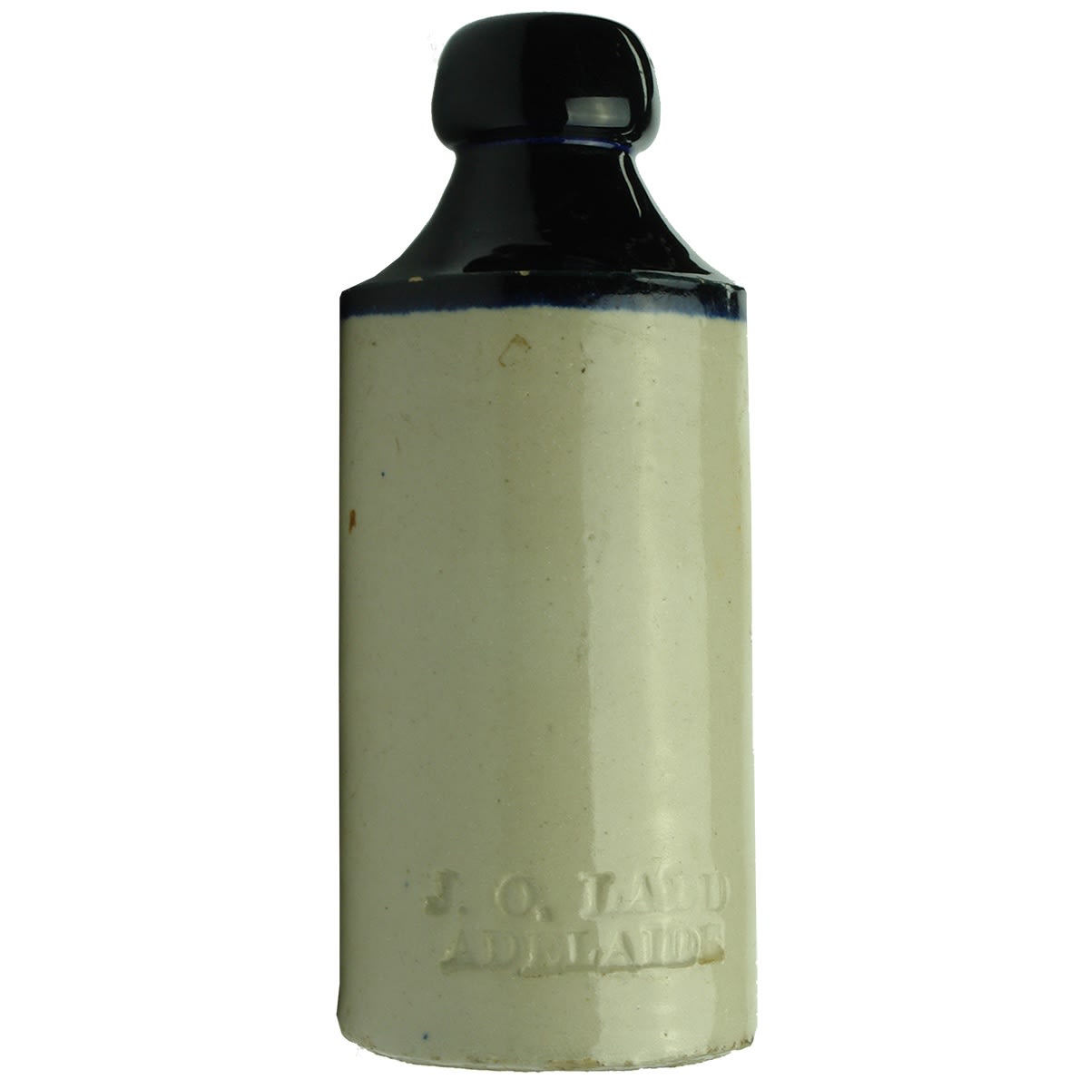 Ginger Beer. J. O. Ladd, Adelaide. Exceptionally dark blue top. Impressed. (South Australia)