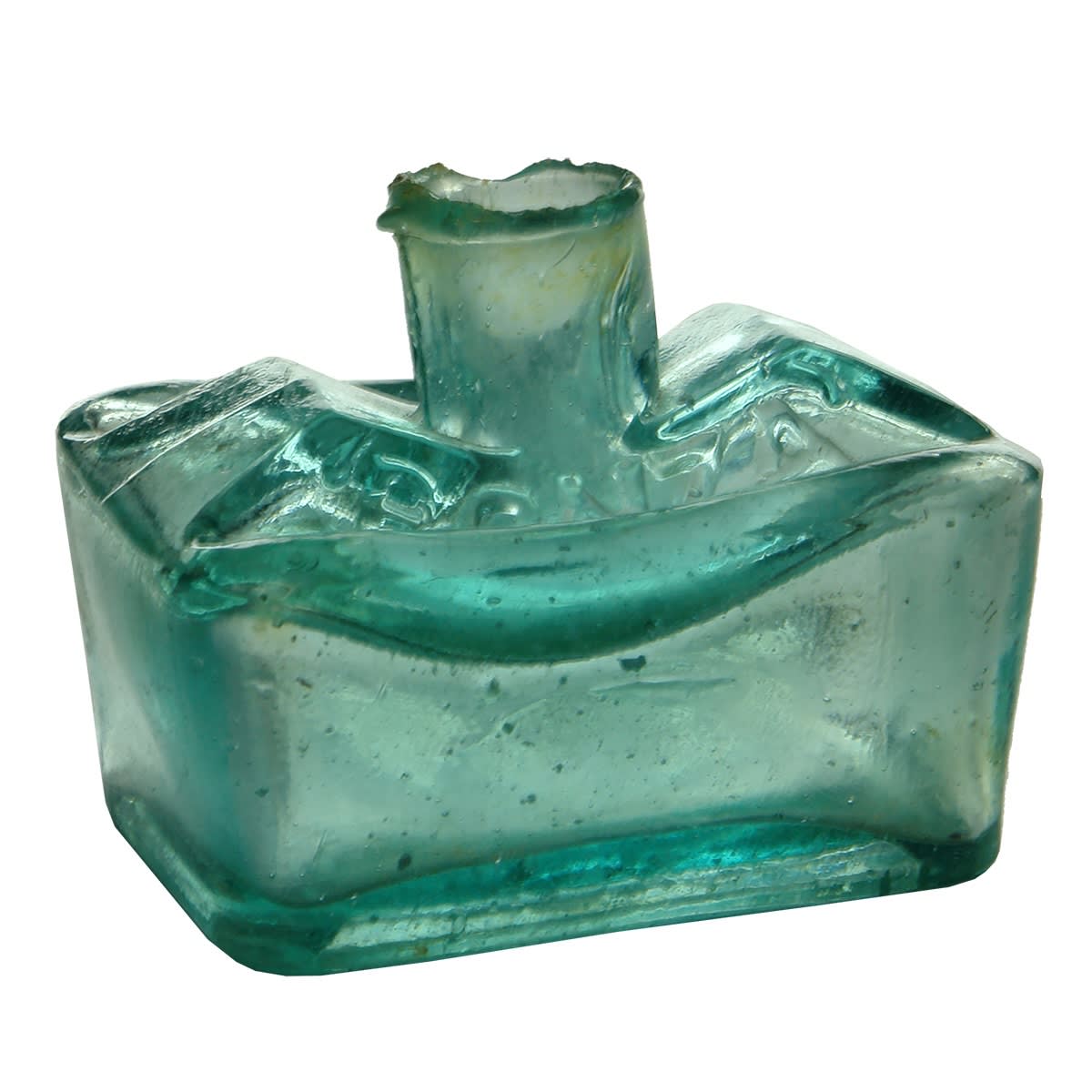 Ink. Carr's Bonza large boat ink. Shear lip. Aqua. 51 mm tall, 69 mm long.