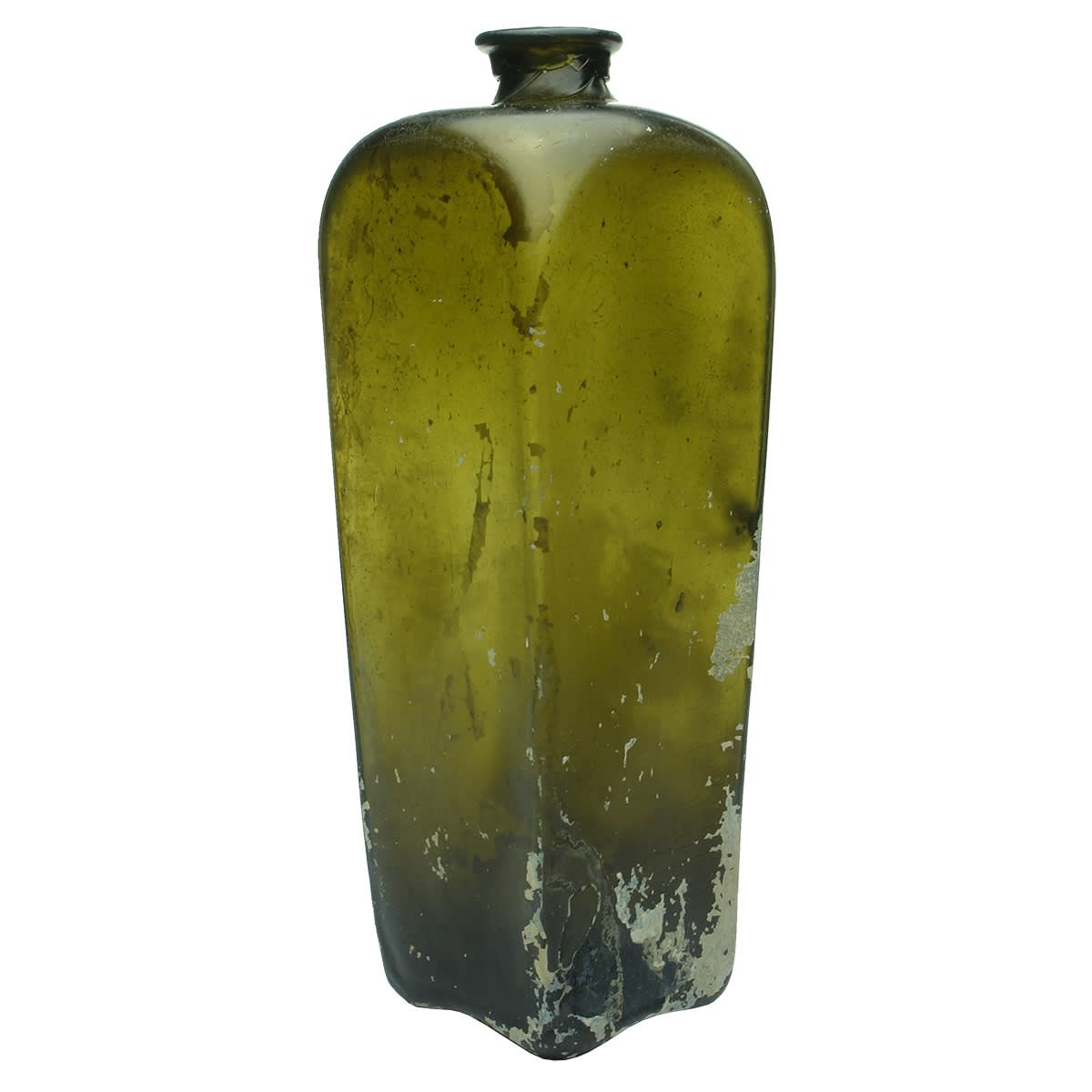 Plain Pig Snout Gin. Large tube pontil scar to base. Calcium deposits. Late 1700s - 1800s.