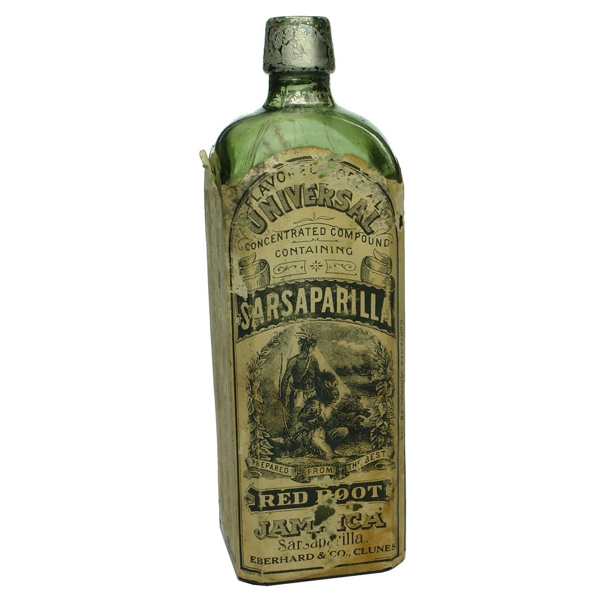 Schnapps reused with Sarsaparilla label. Udolpho Wolfes Schnapps. "Original" label for Sarsaparilla, Eberhard & Co. Clunes.