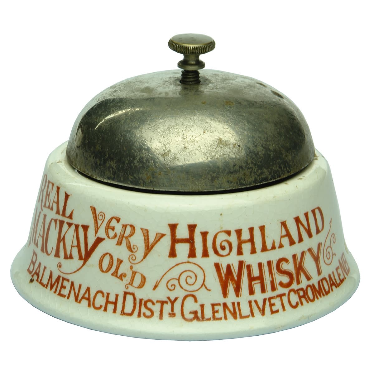Advertising Counter Bell. Real Mackay Very Old Highland Whisky. Balmenach Distillery Glenlivet Cromdale NB.