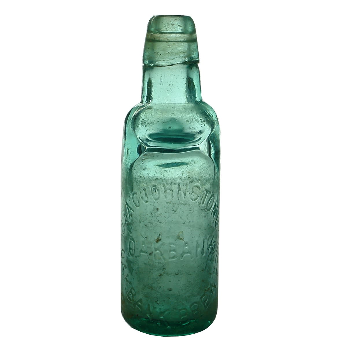 Codd. J & A G Johnston Ltd, Oakbank Brewery. No circle around the embossing. Crude type. Backwards & in the embossing. (South Australia)