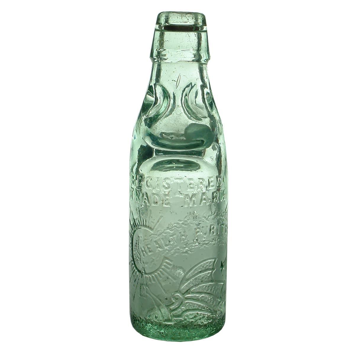 Codd. Thos Trood, Melbourne. Winged Hand. Health Purity. Dobson. Aqua. 6 oz. (Victoria)