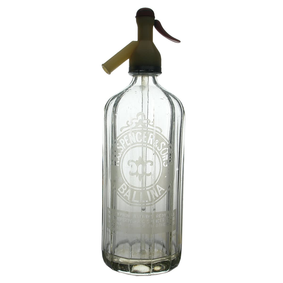 Soda Syphon. R. C. Spencer & Sons, Ballina. Original spout. (New South Wales)