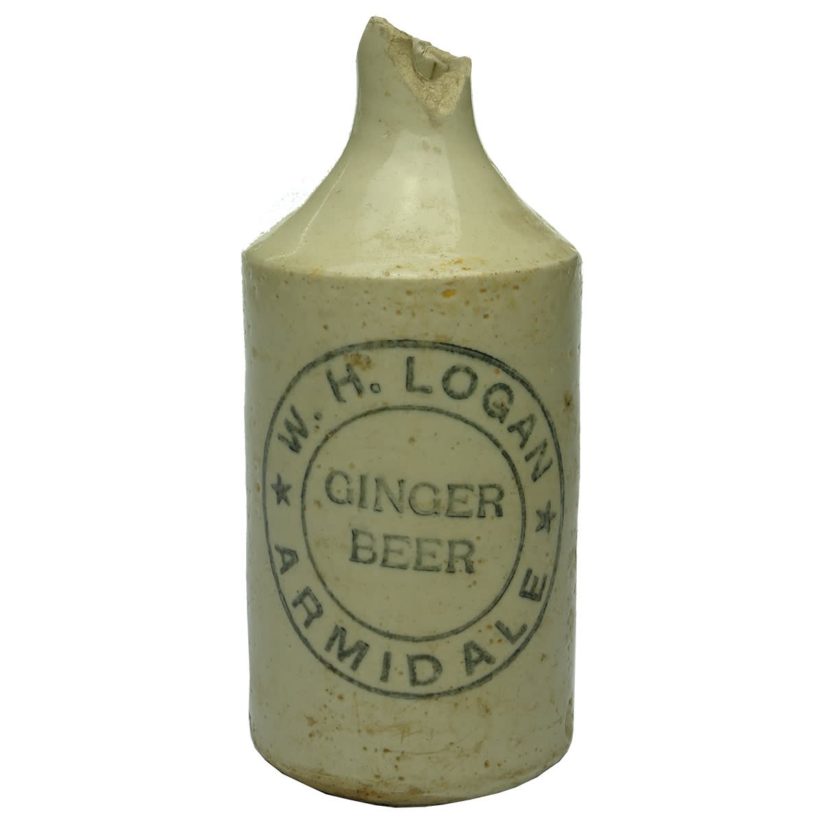 Broken Ginger Beer. W. H. Logan, Armidale. Mauri Bros & Thomson stamp. Crown Seal (or it would be!). (New South Wales)