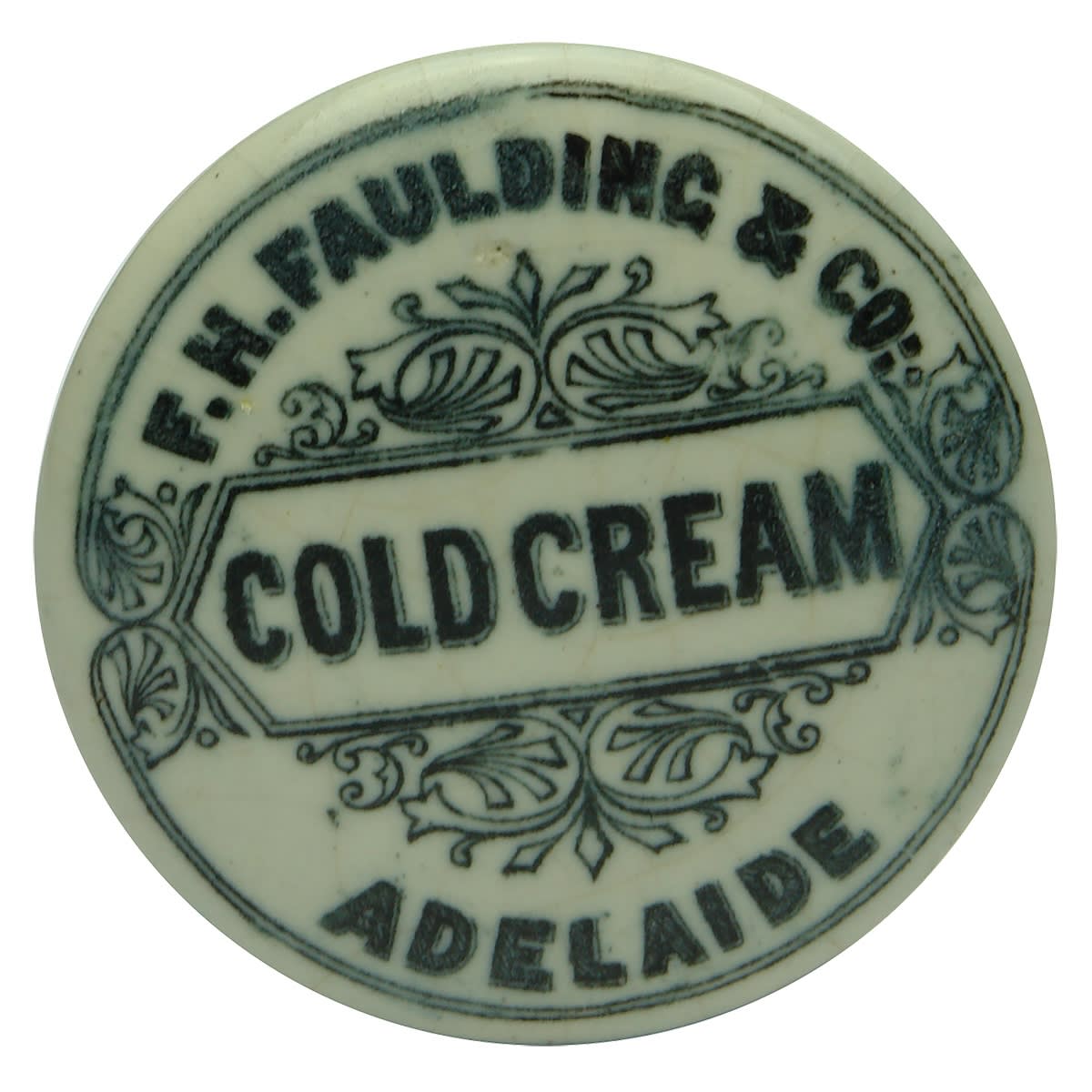 Pot Lid. F. H. Faulding & Co, Cold Cream, Adelaide. Small Size. 54 mm diameter. (South Australia)
